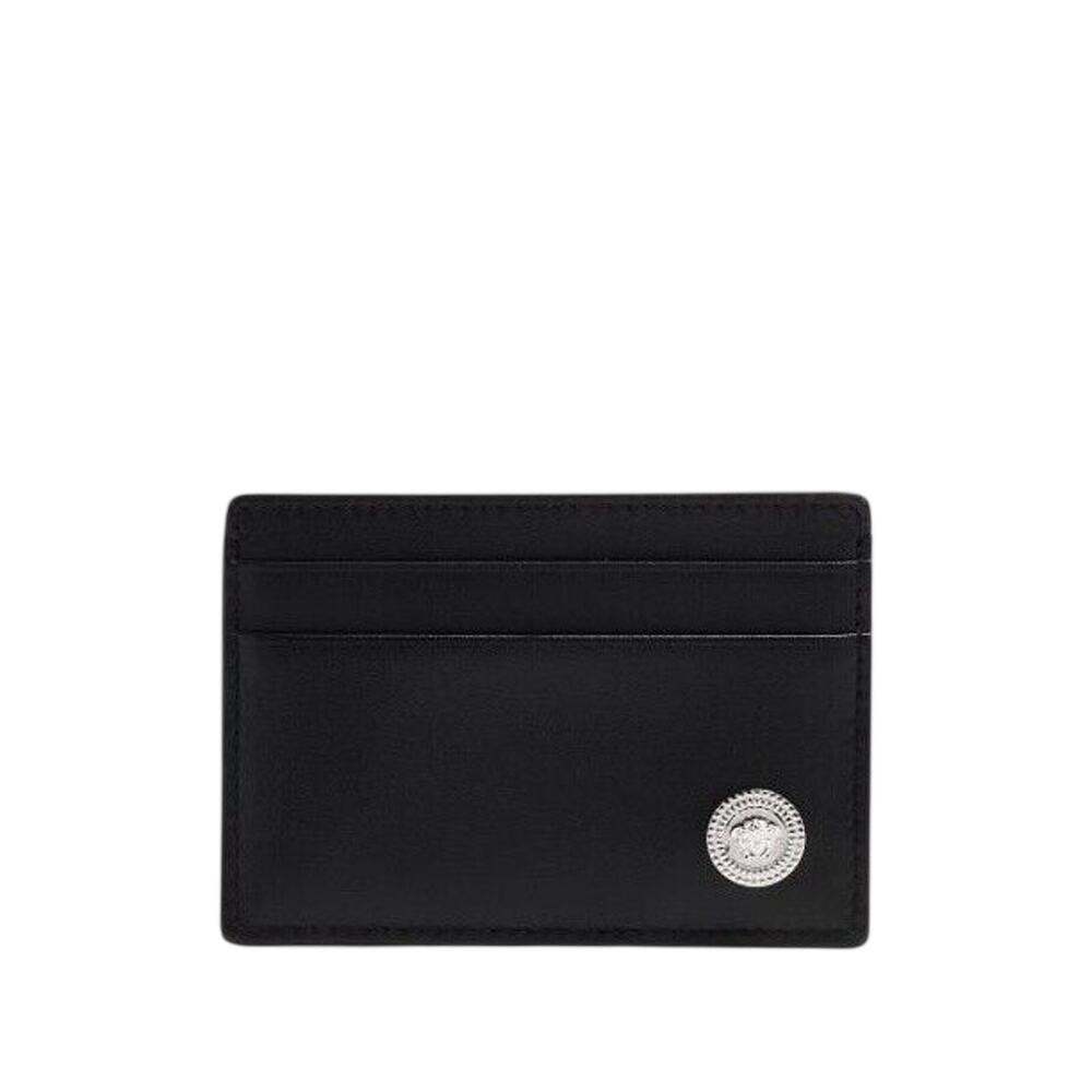NIB Versace Medusa Silver Biggie Black Leather Credit Card Holder